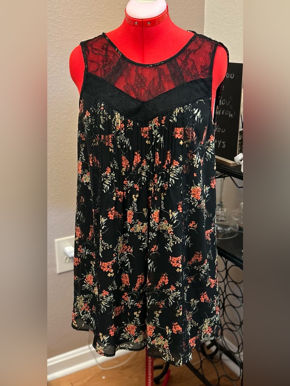 Ro & De Lace Inset Floral Mini Dress Anthropology Size Small